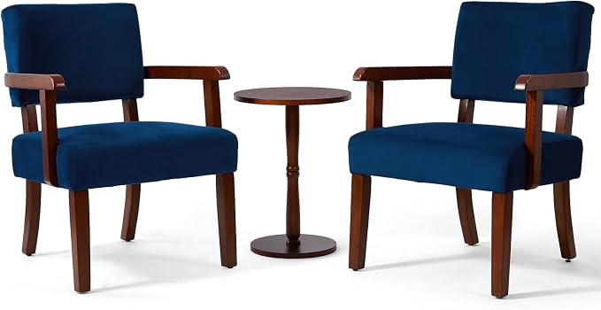 FAGAGA Accent Chair Set of 2 with Table, Living Room Chairs with Velvet Soft Seat & Armrests for Living Room Bedroom Reading Room Waiting Room (Velvet Navy)