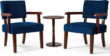 FAGAGA Accent Chair Set of 2 with Table, Living Room Chairs with Velvet Soft Seat & Armrests for Living Room Bedroom Reading Room Waiting Room (Velvet Navy)