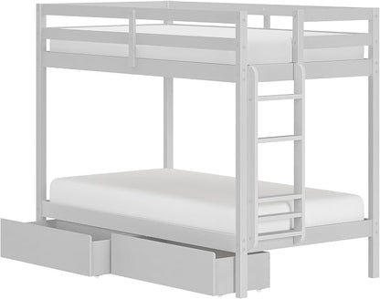 Grain & Grove Bear Twin Over Twin Bunk Bed with Storage Drawers, Sturdy Bunk Bed Frame for Kids, Plywood Bunk with Ladder, Guardrail, and Slats, No Box Spring Required, Brush White