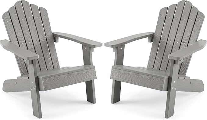 Costzon Kids Adirondack Chair, All-Weather HIPS Toddler Outdoor Chair, Wooden Textured Plastic Fire Pit Chair, Kids Patio Chair for Backyard Lawn Garden, Fits Children Age 3-7 Years (2, Gray)
