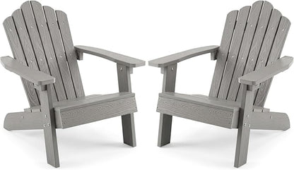 Costzon Kids Adirondack Chair, All-Weather HIPS Toddler Outdoor Chair, Wooden Textured Plastic Fire Pit Chair, Kids Patio Chair for Backyard Lawn Garden, Fits Children Age 3-7 Years (2, Gray)