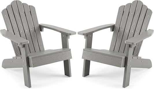 Costzon Kids Adirondack Chair, All-Weather HIPS Toddler Outdoor Chair, Wooden Textured Plastic Fire Pit Chair, Kids Patio Chair for Backyard Lawn Garden, Fits Children Age 3-7 Years (2, Gray)