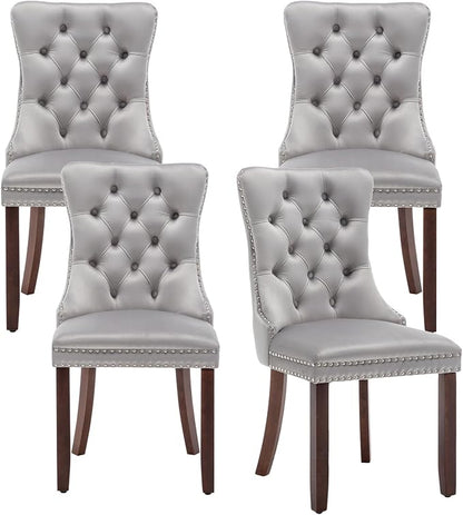 Hixkol Velvet Dining Chairs Set of 4,Upholstered Dining Chairs with Ring Pull Trim and Button Back,Modern Seating for Kitchen, Bedroom & Living Room(Light Gray)