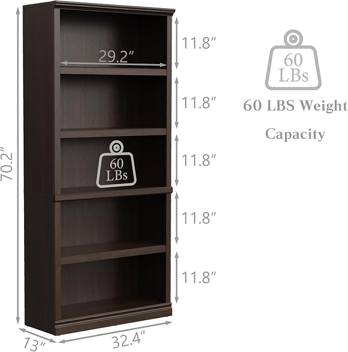Bevfint Bookshelf, Open Storage 70 Inch Tall 5 Shelf Bookcase, Floor Standing Bookshelves and Bookcases, Book case for Farmhouse Library Office Bedroom Kids, Dark Cherry - 5 Tier
