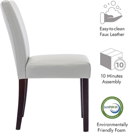 Watson & Whitely Modern Upholstered Dining Chairs, Faux Leather, Grey | Solid Wood Legs, Padded Seat, Low Back, Modern Armless Parsons Chair for Kitchen, Dining Room, Restaurant, Set of 2