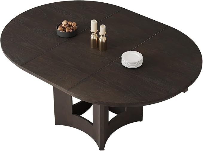 LUMISOL Round Dining Table for 4-6 People, 41"-57" Extendable Kitchen Table with 16" Removable Leaf for Small Places, Kitchen, Dining Room, Espresso