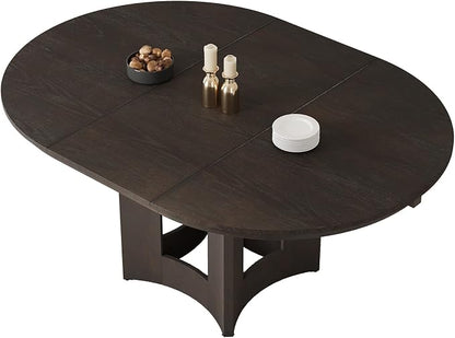 LUMISOL Round Dining Table for 4-6 People, 41"-57" Extendable Kitchen Table with 16" Removable Leaf for Small Places, Kitchen, Dining Room, Espresso
