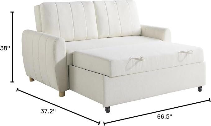 Serta Galway 66.5" Convertible Sleeper Loveseat, Full Size, Dreamcoil Comfort, FingerGuard Pinch Point Protection, Boucle Fabric, Ivory