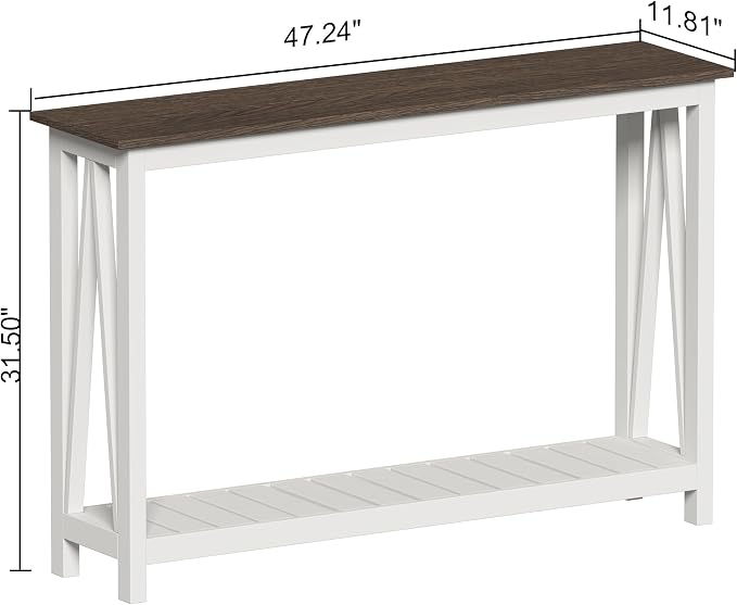 ChooChoo Farmhouse Console Table, Rustic Vintage Narrow Sofa Table for Entryway, Living Room, Hallway, 47 White
