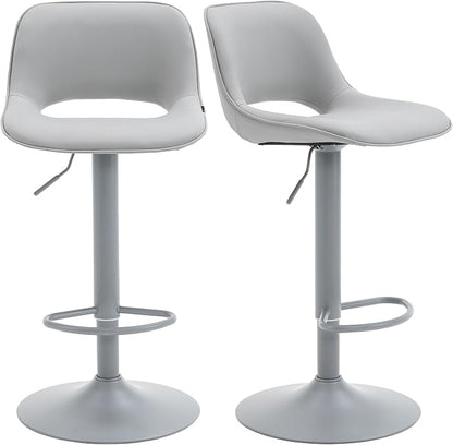 YOUNIKE Bar Stools Set of 2 All Grey Swivel Barstools, Compact Adjustable Counter Height Bar Stools Faux Leather Upholstered Counter Stools with Hollow Back for Kitchen Island
