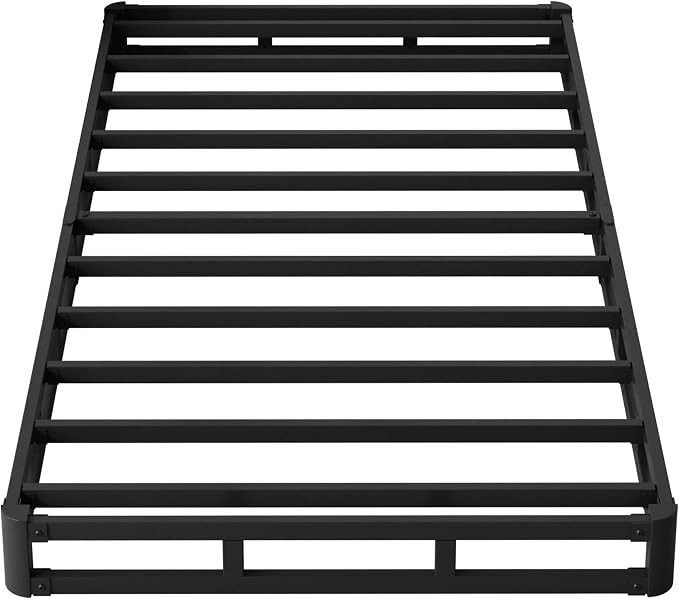 Maenizi Box Spring Twin 4 Inch Low Profile, Heavy Duty Metal Box Spring Bed Base with Fabric Cover, Mattress Foundation, Easy Assembly, Noise Free, Black