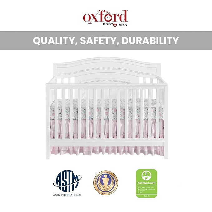 Oxford Baby Briella 4-in-1 Convertible Baby Crib, White, GreenGuard Gold Certified