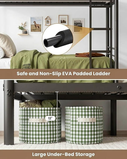 Mixcous Full Over Full Bunk Bed for Adults, Heavy Duty Metal Bunk Bed Frame, Convertible into 2 Full Beds, Noise-Free, Full-Length Guardrails & EVA Padded Ladder, No Box Spring Needed, Black