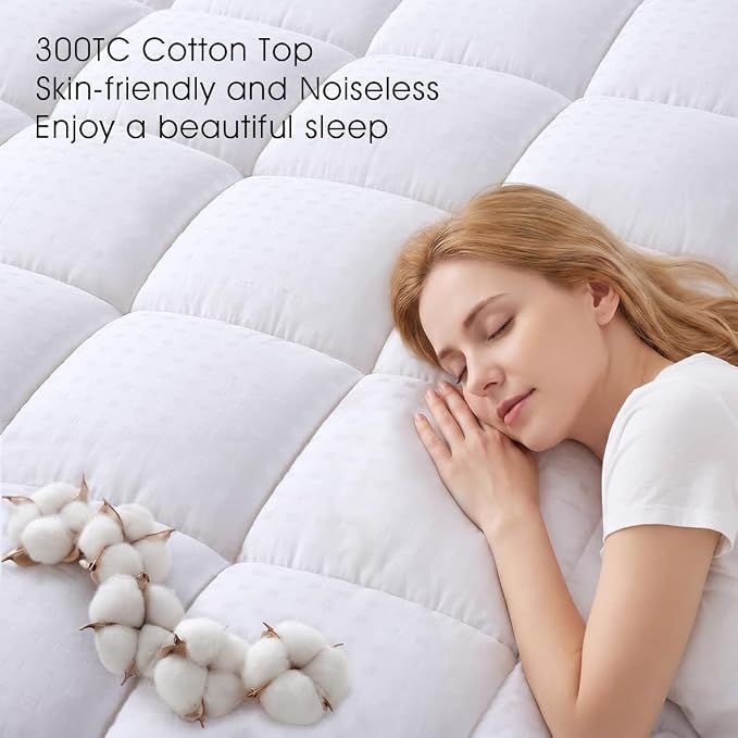 EASELAND OlympicQueen Mattress Pad Pillow Top Mattress Cover Quilted Fitted Mattress Protector Cotton Top 8-21" Deep Pocket Expanded Mattress Topper (66x80 Inches, White)