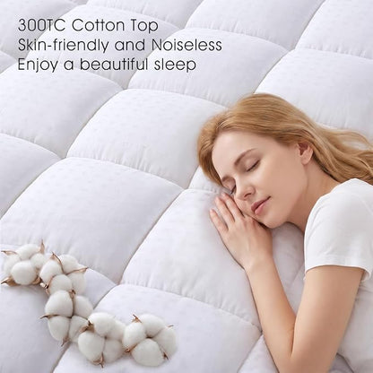 EASELAND OlympicQueen Mattress Pad Pillow Top Mattress Cover Quilted Fitted Mattress Protector Cotton Top 8-21" Deep Pocket Expanded Mattress Topper (66x80 Inches, White)
