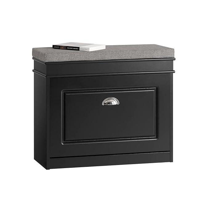 SoBuy Tiny Shoe Storage Bench, Narrow Shoe Cabinet for Entryway, Small Shoe Rack with Cushion&2 Tiers Flip-Drawer, Closet Hallway Mudroom White FSR82-K-SCH