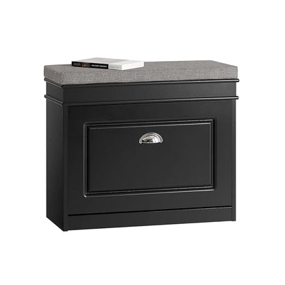 SoBuy Tiny Shoe Storage Bench, Narrow Shoe Cabinet for Entryway, Small Shoe Rack with Cushion&2 Tiers Flip-Drawer, Closet Hallway Mudroom White FSR82-K-SCH