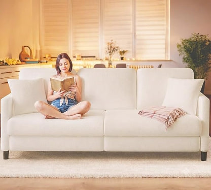 Welzona 83" Couches for Living Room, Teddy Sofa Couch, Comfy Sofas for Living Room, Tool-Free Setup Loveseat Sofa, All-Wood Love Seat Couches, Small Couch 2 Pillows Included, Beige White