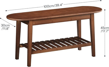 HOOBRO Dining Bench, 2-Tier Bamboo Farmhouse Entryway Bench, Indoor Storage Wooden Bench for Living Room, Dining Room, Hallway, Bedroom, Entryway, Bathroom, Brown BR06CD01
