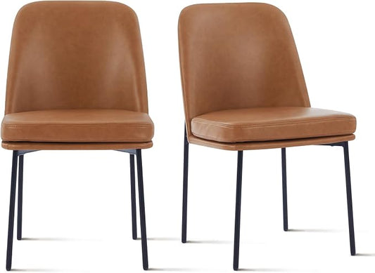 COLAMY Dining Chairs Set of 2, Modern Dining Chair, Leather Upholstered Dining Chairs, Kitchen Chairs with Curved Back and Metal Legs for Dining Room Kitchen Restaurant, Brown