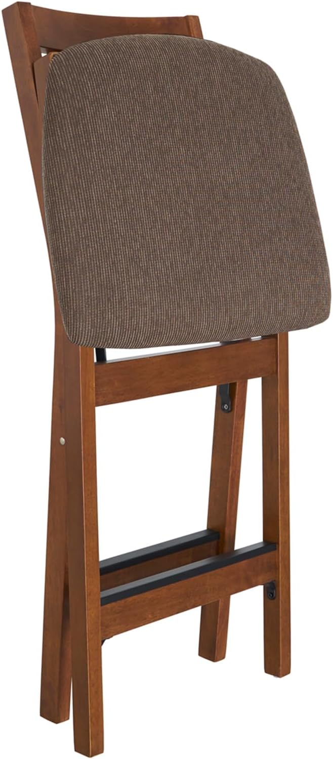 MECO Stakmore Premium Solid Wood Dining Table Folding Counter Stools Set with Fabric Padded Upholstered Seat, Espresso (2 Pack)