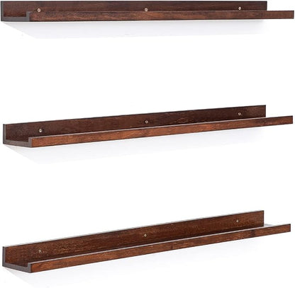 MBYD Floating Shelves 3 Same Dimensions, 48 Inch Deep Walnut Solid Wooden Shelves for Wall, Wall Mount Picture Ledge Shelf, Hanging Photo Display Shelf for Bedroom, Kitchen, Office, Living Room