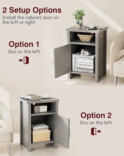 YESHOMY Farmhouse Modern Nightstand with Shelf and Barn Door, Set of 2 for Bedroom, Gray