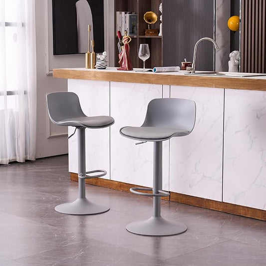 Kidol & Shellder Bar Stools Set of 4 Adjustable Counter Height Barstools Modern PU Leather Swivel Tall Bar Chairs Upholstered Bar Stool with Back for Kitchen Island（Gray）