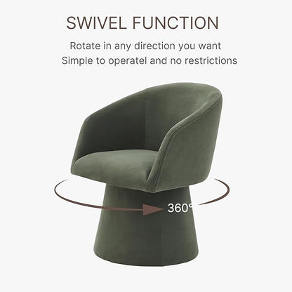 KISLOT Swivel Dining Chairs Set of 1, Upholstered Mid Century Modern Deskchair with Barrel Back, Linen Fabric Kitchen Chairs for Dining Room, Bedroom, Dressing Room, Green