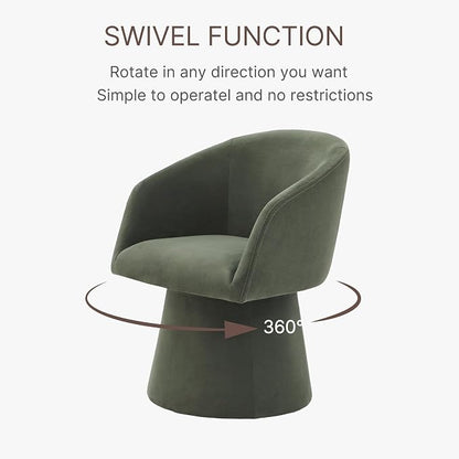 KISLOT Swivel Dining Chairs Set of 2, Upholstered Mid Century Modern Deskchair with Barrel Back, Linen Fabric Kitchen Chairs for Dining Room, Bedroom, Dressing Room, Green