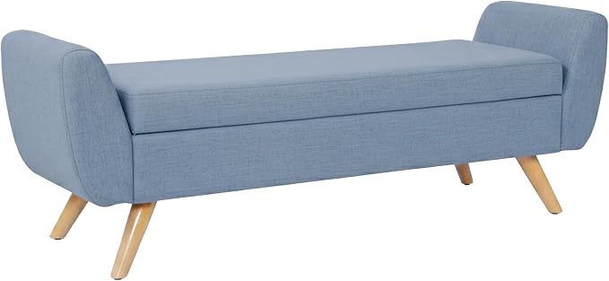 HomePop 60" Modern Storage Bench with Wood Legs - French Blue Woven