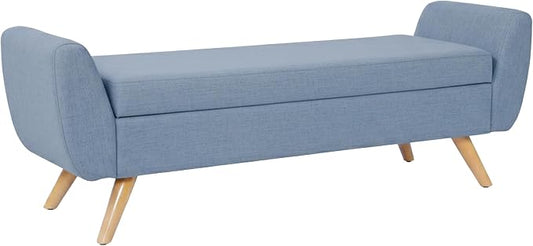 HomePop 60" Modern Storage Bench with Wood Legs - French Blue Woven