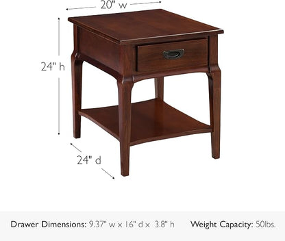 Stratus Solid Wood End Table with Shelf and Drawer, Heartwood Cherry Brown, Perfect for Living Rooms, Bedrooms, and Small Spaces – Leick Home, 22007