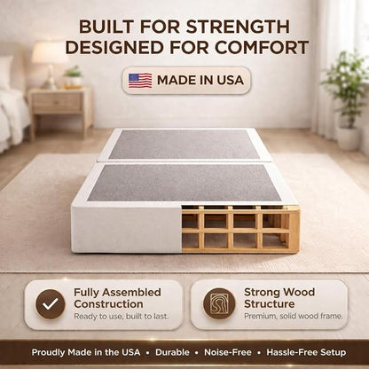 Treaton, 8-Inch Sturdy Wood Box Spring for Mattress Support - Durable and Fully Assembled, Natural Wood Foundation for Twin XL, White
