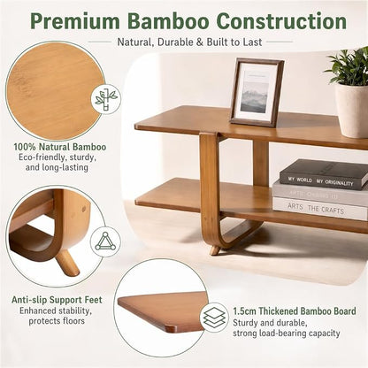 HollyHOME Bamboo TV Stand with Storage for TVs up to 65'', Modern Entertainment Center with 2 Open Shelf, Accent TV Media Console Table for Living Room, Bedroom, 55"(L), Walnut