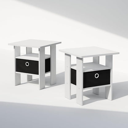 Furinno TIDUR Night Stand Set of 2, Open Shelf Design Nightstand with Storage Bin, Bedside Table, End Table, Side Table, for Bedroom, Closet, Dorm, White