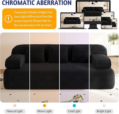 Convertible Sofa Bed, 78.7" Frameless Floor Sofa-in-a-Box, Corduroy Boneless Couch for Small Space Apartments, Queen Sleeper Sofa for Everyday Use, 3 Pillows Included, No Assembly (Black)