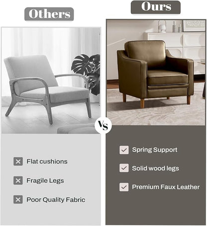 Kingfun Accent Chair Set of 2, Living Room Chairs, Faux Leather Reading Armchair, Mid Century with Solid Wood Foot, Upholstered Modern Decor for Bedroom, Apartment