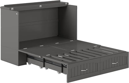 AFI, Southampton Murphy Bed Chest Full with 6" Mattress, Built-in USB Charger & Storage Drawer, Grey