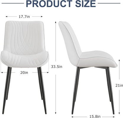 VECELO Dining Chairs Set of 2, Modern Upholstered Faux Leather Cushion Seat and Metal Legs for Kitchen, Living Room, White