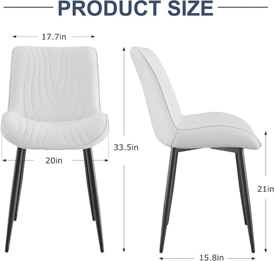 VECELO Dining Chairs Set of 2, Modern Upholstered Faux Leather Cushion Seat and Metal Legs for Kitchen, Living Room, White
