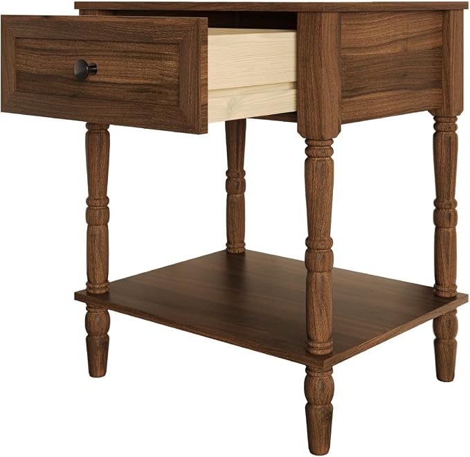 HOME DESIGN Homer Queen Tufted Wingback Upholstered Panel Bed with 2 Matching 1 Drawer Nightstands, Bedroom Furniture Set with Open Shelf Storage, Brown Brown