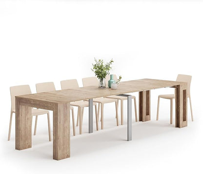 Mobili Fiver, Easy, Extendable Console Table with Extension Leaves Holder, 17.7(120.1) x35.4 in, Oak, Made in Italy