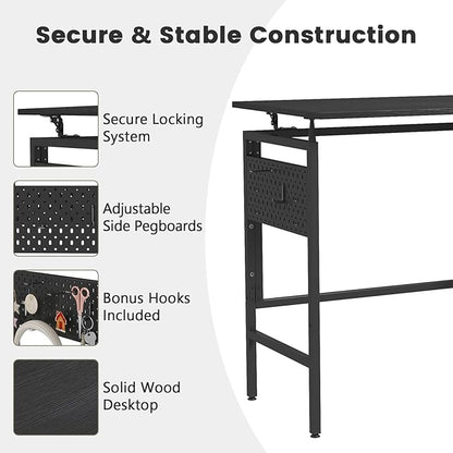 Hadulcet Folding Desk, Small Foldable Desk 40" for Small Spaces, Space Saving Computer Table with 2 Movable Pegboard Panels, Easy Assembly for RV & Study Room & Office, Black