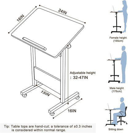 KOUPA Height Adjustable Mobile Standing Desk 16×24 in,360° Flip Desk Stand Desks Home Office Table Standing for Small Space Offices,Easy to Assemble(Adjustable Height: 32in-47in)