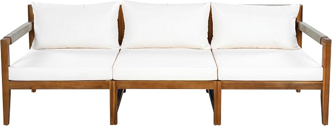 VilroCaz 3-Piece Patio Conversation Set, All Weather Sectional Sofa Set with Acacia Wood Frame and Woven Rope Accents, Outdoor Furniture Set with Cushions for Backyard Deck Poolside (Beige+Rope v)