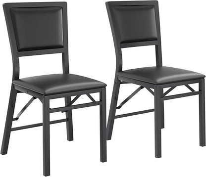 VECELO Folding Dining Chairs Set of 2, Metal Padded Foldable Seating with Comfortable Faux Leather, Space-Saving Portable Guest Seats for Kitchen & Office, No Assembly, Black