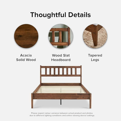 mopio Ted Bed Frame with Headboard, Mid Century Modern Acacia Solid Wood Platform Bed Frame, Wooden Slats, No Box Spring, Double Metal Bar Support (Solid Wood Slatted, Full)