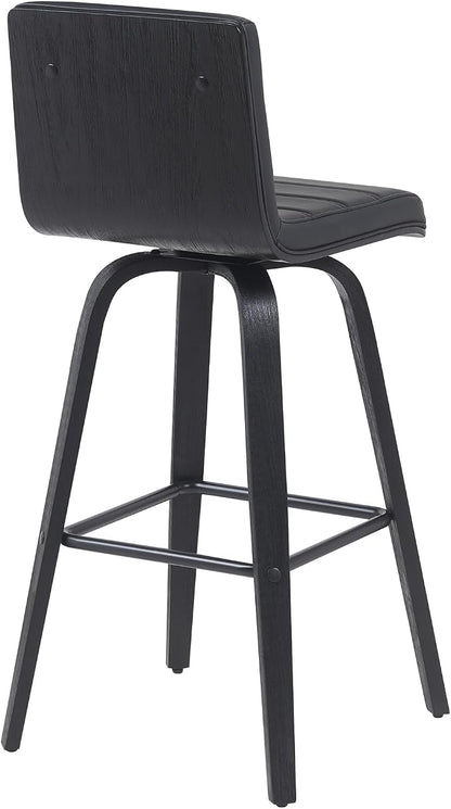 Vienna Modern Swivel Bar Height Stool with Black Faux Leather Seat and Black Brushed Wood Frame Set of 4