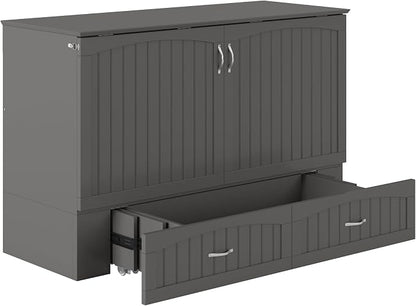 AFI, Southampton Murphy Bed Chest Queen with 6" Mattress, Storage Drawer & Built-in USB Charger, Grey